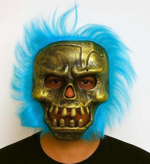 Wild Skull - Bakır Kafatası Turkuaz Saçlı İskelet Maske