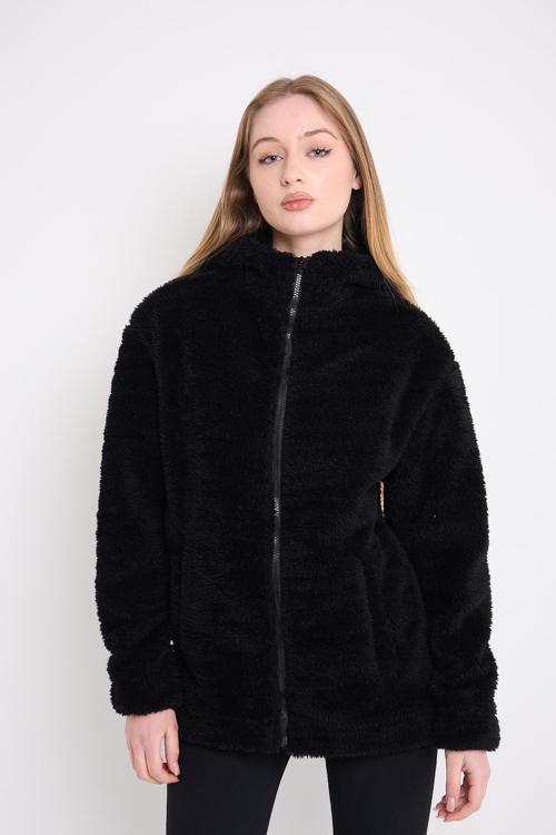 Spor Kadın Ekru Peluş Rüzgar Geçirmez Welsoft Çift Cepli Kapüşonlu Mont
