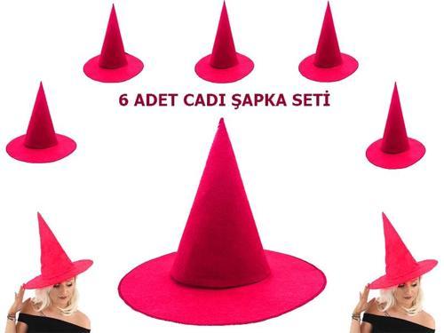 Nessiworld    Pembe Fuşya Renk Keçe Cadı Şapkası Yetişkin Çocuk Uyumlu 6 Adet