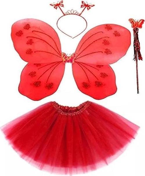 Kırmızı Kelebek Kostümü - Kırmızı Kelebek Kostüm Aksesuar Seti 4 Parça