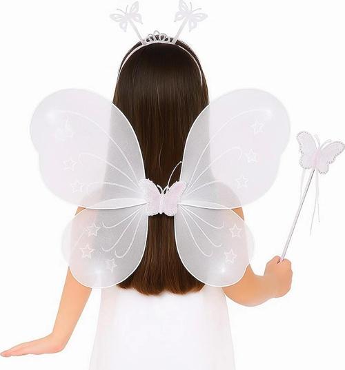 Beyaz Kelebek Kız Seti – 50 Cm Kelebek Kanadı, Taç Ve Asa