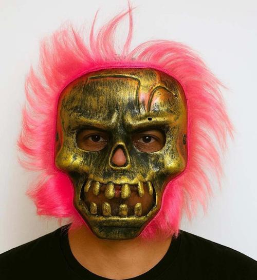 Wild Skull - Bakır Kafatası Pembe Saçlı İskelet Maske