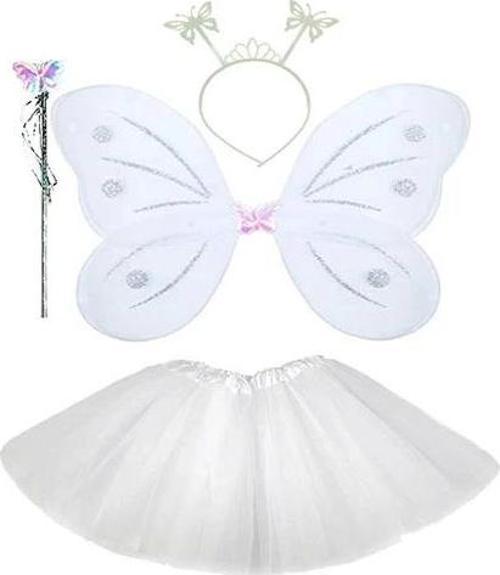 Beyaz Kelebek Kostümü - Beyaz Kelebek Kostüm Aksesuar Seti 4 Parça