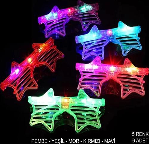 Işıklı Yıldız Şekilli Led Parti Gözlüğü 5 Renk 6’lı Set
