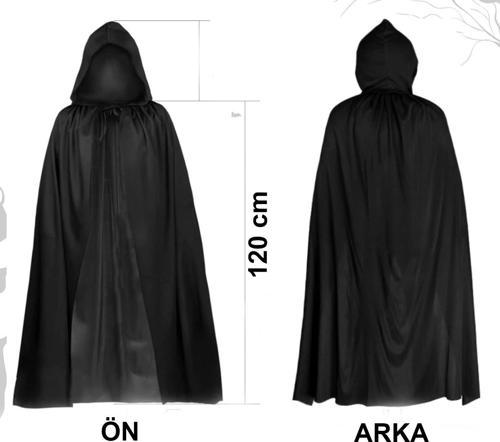 Siyah Uzun Pelerin 120 Cm Kapüşonlu – Cosplay Ve Parti Kostümü
