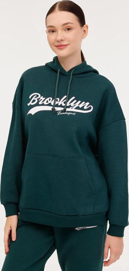 Baskılı Regular Fit Kapüşonlu Bayan Sweat 17GF960 4PR KOYU YEŞİL