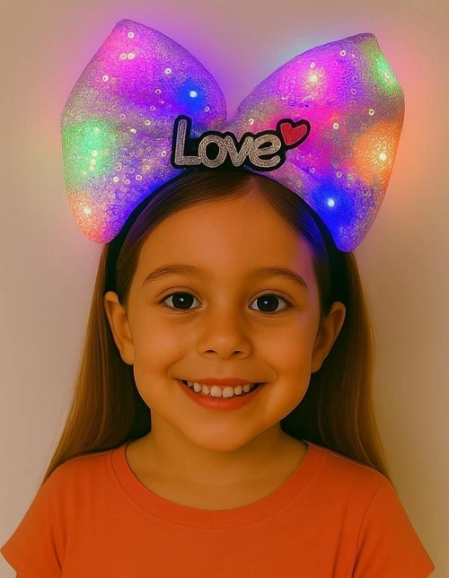 Led Işıklı Love Yazılı Mor Fiyonk Taç – Kız Çocuk Parti Tacı