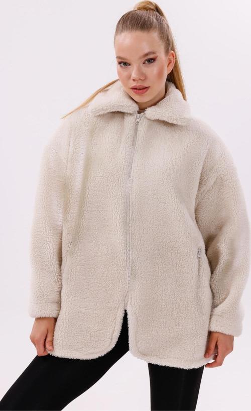 Kadın Peluş Rüzgar Geçirmez Welsoft Çift Kışlık Mont Kaban