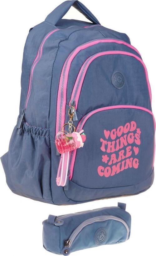 Krinkıl Okul Sırt Çantası ve Kalemlik Seti - Gri Pembe - Kız Çocuk (K1687+K2517)