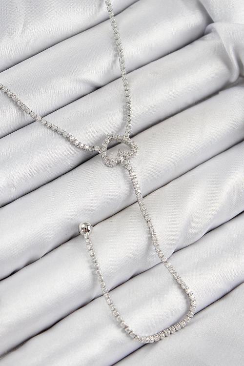 Pirinç Zirkon Taşlı Kalp Model Gümüş Renk  Y Kolye - EBJ250816W37237