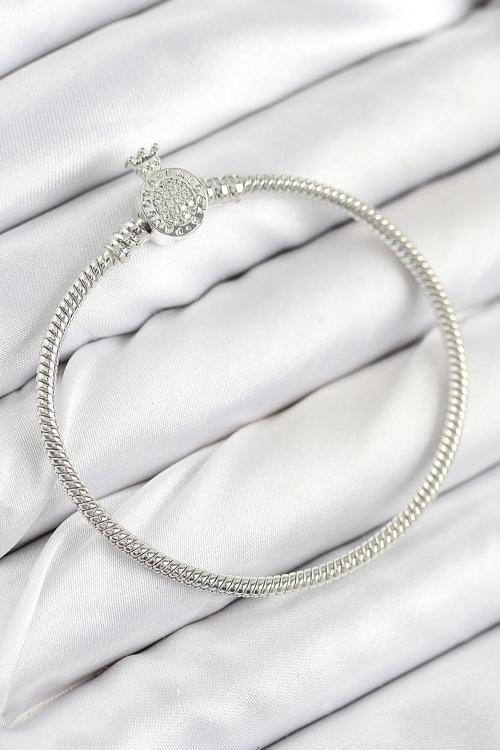 Pirinç Charm Zirkon Taşlı Taç Model Gümüş Renk Kadın Bileklik - EBJ250902W37607