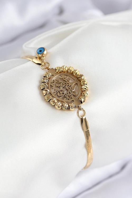 Nazar Boncuk Detaylı Hayat Ağacı Model İtalyan Zincir Gold Renk Kadın Bileklik - EBJ250902W37651