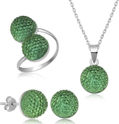 Gümüş Yeşil Kristal Kadın Set