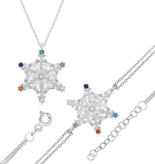 Gümüş Renkli Taşlı Kar Tanesi Kadın Set