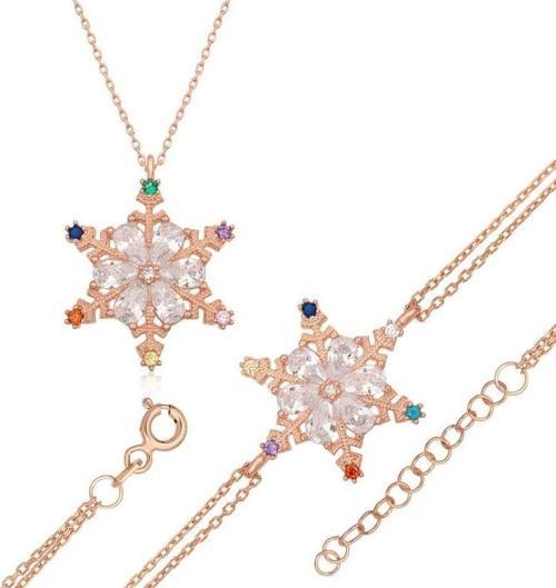 Gümüş Renkli Taşlı Kar Tanesi Kadın Set