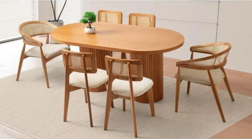 Oval Ahşap Masa Takımı Bohem 6 Kişilik Mutfak Masa Sandalye Takımı İskandinav