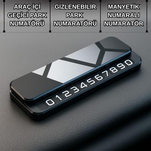 Metal Ultra Şık Araç İçi Geçici Park Numaratörü, Gizlenebilir, Manyetik ve Fosforlu Numaratör