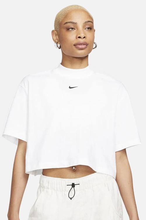 Sportswear Essential Boxy Mock-Neck Oversize T-shirt Kadın Crop Oversize Tişört Beyaz