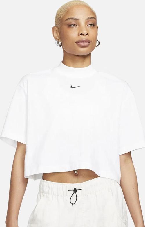Sportswear Essential Boxy Mock-Neck Oversize T-shirt Kadın Crop Oversize Tişört Beyaz