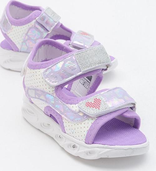 Kız Çocuk Beyaz-Lila Işıklı Anatomik Hafif Günlük Sandalet