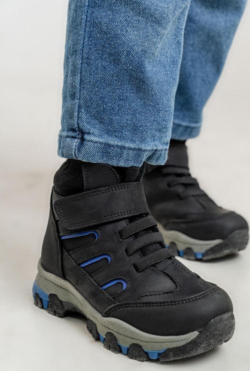 Erkek Çocuk Siyah Hakiki Deri Anatomik Günlük Bot