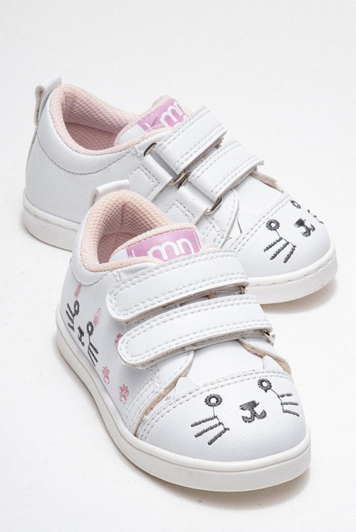 Kız Çocuk Beyaz Kedili Sneaker Ayakkabı
