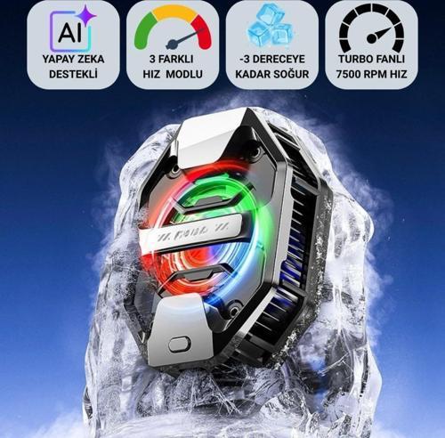 AI Destekli Turbo Fanlı Telefon Soğutucu | -3°C Soğutma | 7500 RPM Hız | RGB Işıklı | 3 Farklı Mod