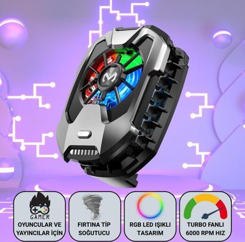 RGB Işıklı Turbo Telefon Soğutucu | 6000 RPM Turbo Fan, Fırtına Tip Soğutma, Telefon Soğutucu