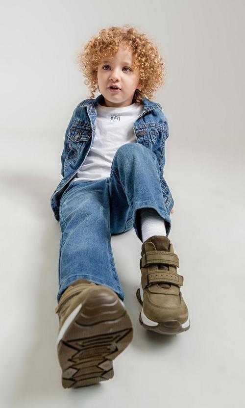 Erkek Çocuk Haki Hakiki Deri Suya Dayanıklı Anatomik Günlük Bot