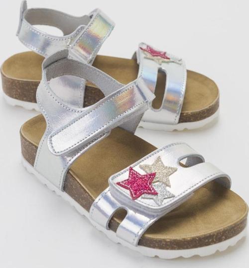 Kız Çocuk Gümüş Hakiki Deri Günlük Çocuk Sandalet