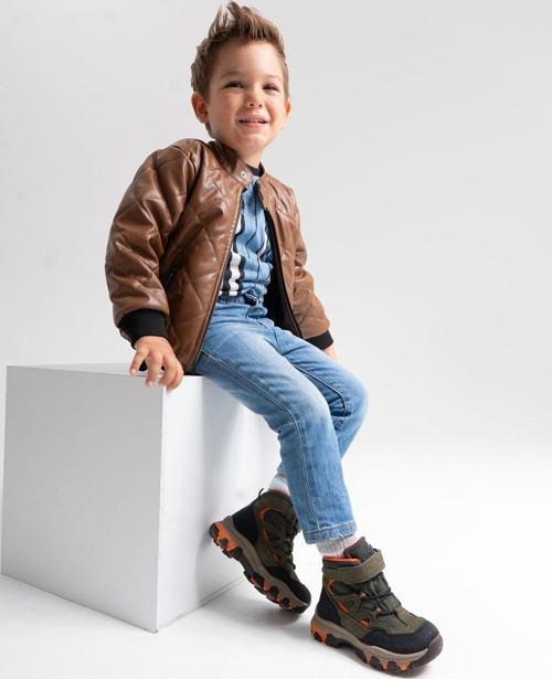 Erkek Çocuk Haki Hakiki Deri Anatomik Günlük Bot