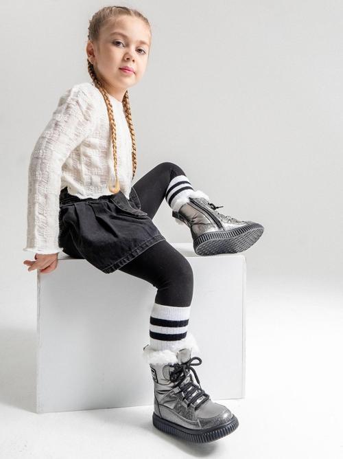 Kız Çocuk Platin Simli Rugan Deri Suya Dayanıklı Kürklü Günlük Bot