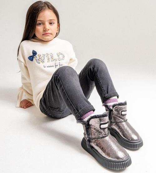 Kız Çocuk Platin Hakiki Deri Suya Dayanıklı Kürklü Günlük Bot