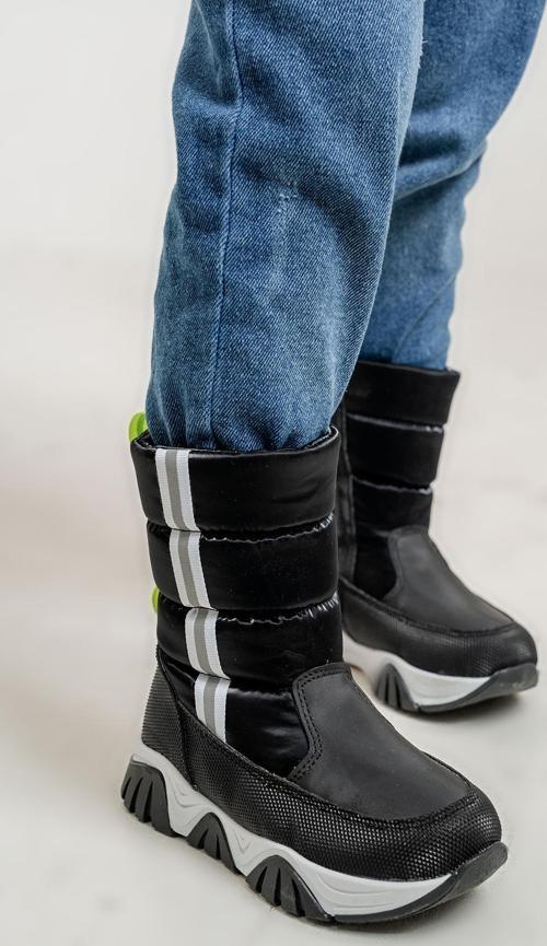 Erkek Çocuk Siyah Suni Deri Suya Dayanıklı Kürklü Günlük Bot