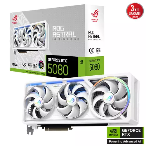 ROG Astral GeForce RTX 5080 16GB OC White Edition ROG-ASTRAL-RTX5080-O16G-WHITE GDDR7 256Bit Gaming (Oyuncu) Ekran