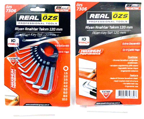10 ADET  KARTLI ALYAN ANAHTAR TAKIM SETİ120MM-NO-1.5-10 (K246)