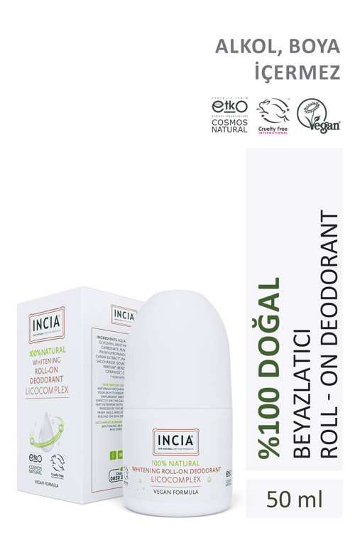 Incia %100 Doğal Roll On Deodorant Beyazlatıcı Ter Kokusu Önleyici Lekesiz 50 ml
