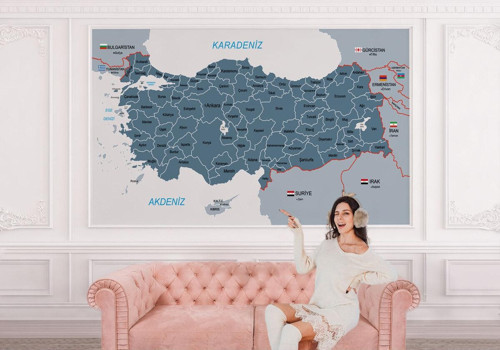 Türkiye Haritası Sınır Komşulu Eğitici Dekoratif Duvar Kağıdı-3093