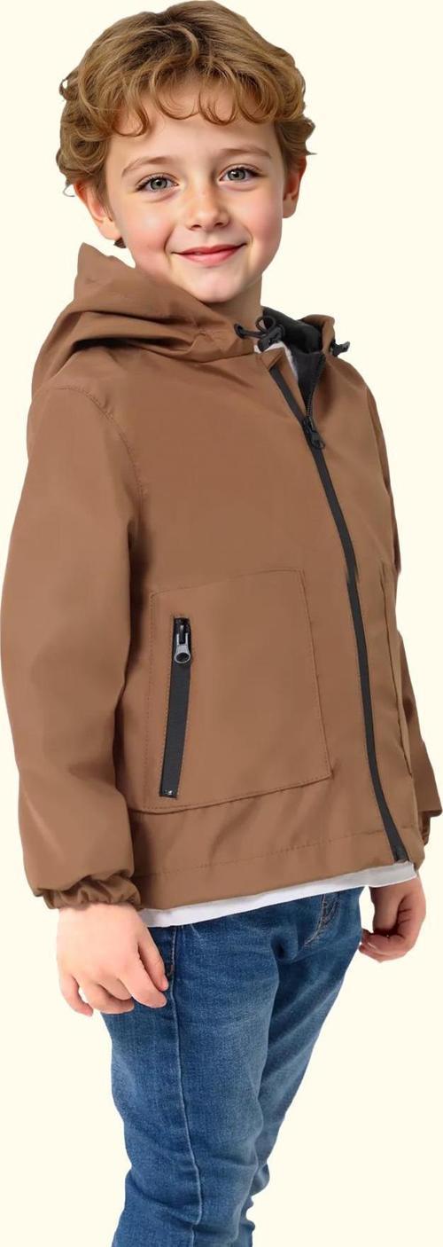 Spor Erkek Çocuk Mürdüm İçi Astarlı Su ve Rüzgar Geçirmez Kapüşonlu Çift Fermuarlı Cepli Yağmurluk