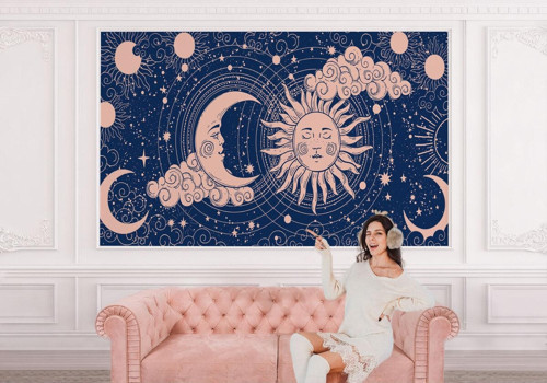 Astroloji Retro Uzay Güneş Ay Bulut Duvar Duvar Kağıdı-5535