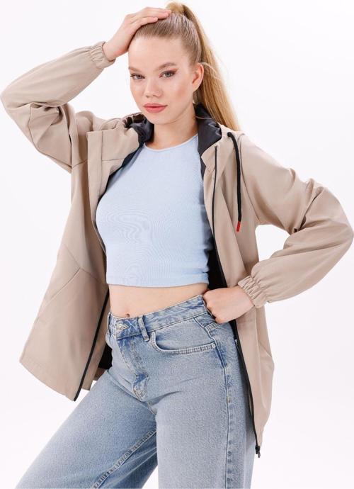 Kadın Su Geçirmez Ve Rüzgara Dayanıklı Astarlı Kapüşonlu Yağmurluk - Rüzgarlık