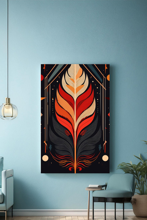 Dekoratif Modern Vintage Bohem Kanvas Tablo Yapay Zeka Tasarım Salon, Antre, Duvar Dekorasyonu