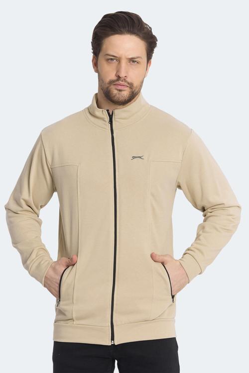 KAGISONA Erkek Fermuarlı Dik Yaka Cepli Bej Sweatshirt