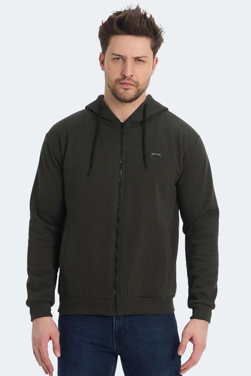 KOZZAX Erkek Fermuarlı Kapüşonlu Cepli Haki Sweatshirt