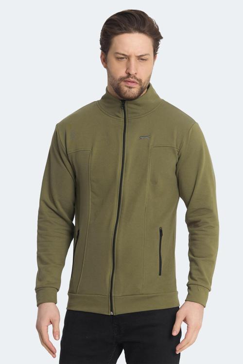 KAGISONA Erkek Fermuarlı Dik Yaka Cepli Haki Sweatshirt