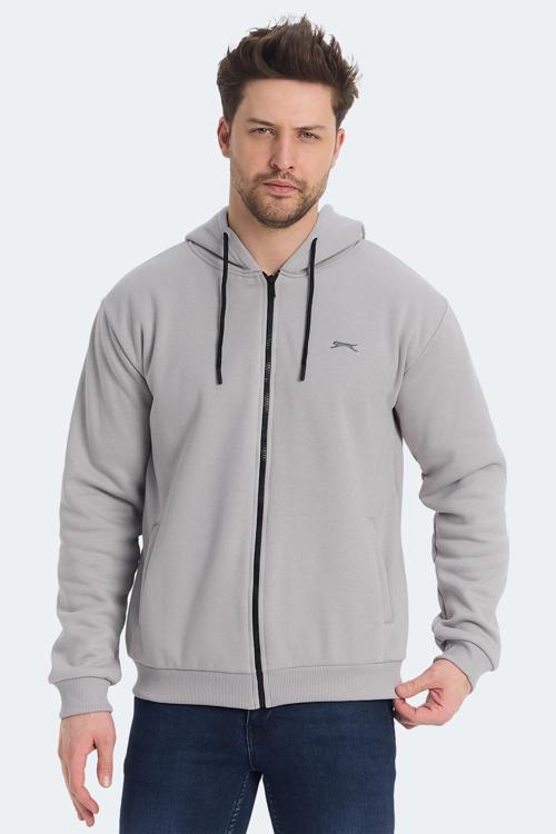 KOZZAX Erkek Fermuarlı Kapüşonlu Cepli Gri Sweatshirt