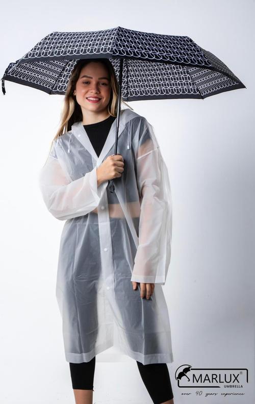 Siyah Geometrik Desenli Tam Otomatik Kadın Şemsiye M21Mar706R003