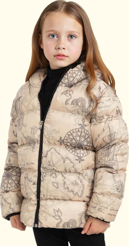 Kız Çocuk Pusula Desen Polar Su Ve Rüzgar Geçirmez Kapüşonlu Şişme Kışlık Mont