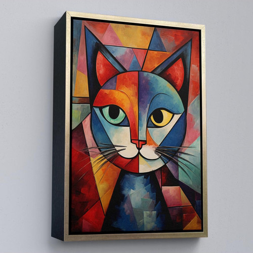 Çerçeveli Pablo Picasso Tarzı - Soyut Renkli Kedi Tablo-7375