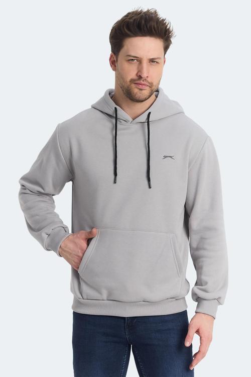 KICKSON Erkek Kapüşonlu Cepli Gri Sweatshirt